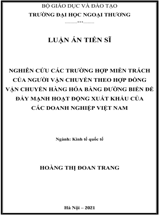 Luận án Nghiên cứu các trường hợp miễn trách của người vận chuyển theo hợp đồng vận chuyển hàng hóa bằng đường biển để đẩy mạnh hoạt động xuất khẩu của các doanh nghiệp Việt Nam