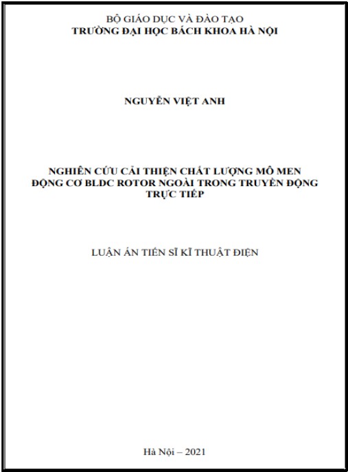 Luận án Nghiên cứu cải thiện chất lượng mô men động cơ BLDC rotor ngoài trong truyền động trực tiếp