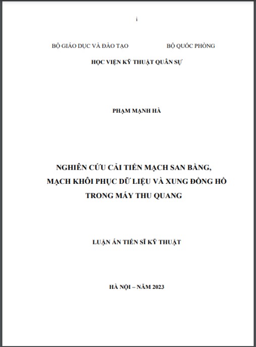 Luận án Nghiên cứu cải tiến mạch san bằng, mạch khôi phục dữ liệu và xung đồng hồ trong máy thu quang