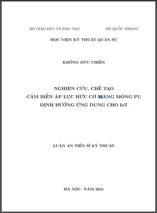 Luận án Nghiên cứu, chế tạo cảm biến áp lực hữu cơ màng mỏng PU định hướng ứng dụng cho IoT