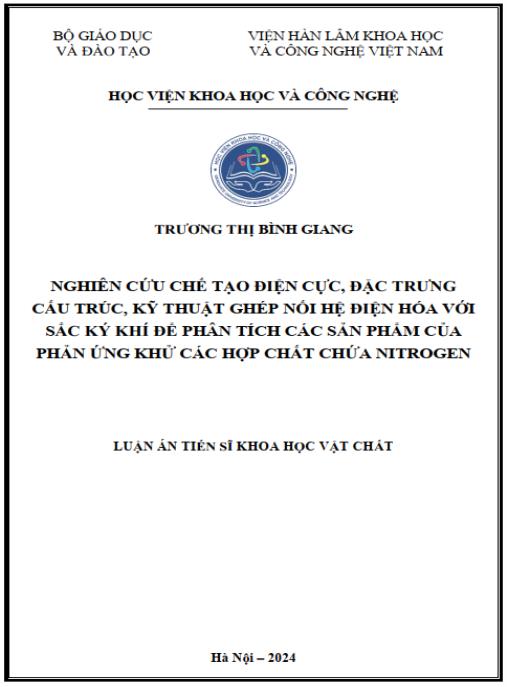 Luận án Nghiên cứu chế tạo điện cực, đặc trưng cấu trúc, kỹ thuật ghép nối hệ điện hóa với sắc ký khí để phân tích các sản phẩm của phản ứng khử các hợp chất chứa nitrogen