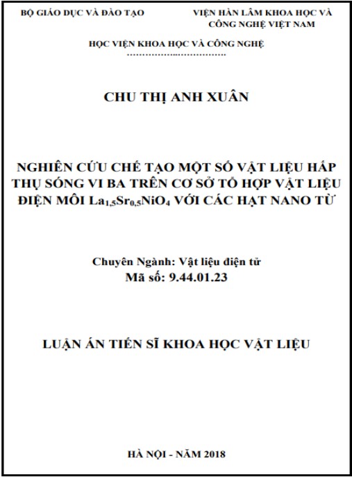 Luận án Nghiên cứu chế tạo một số vật liệu hấp thụ sóng vi ba trên cơ sở tổ hợp vật liệu điện môi la1,5sr0,5nio4 với các hạt nano từ
