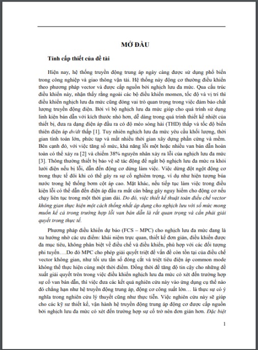Luận án Nghiên cứu điều khiển hệ truyền động biến tần đa mức có tính đến sự cố van bán dẫn