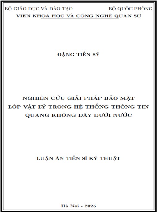 Luận án Nghiên cứu giải pháp bảo mật lớp vật lý trong hệ thống thông tin quang không dây dưới nước