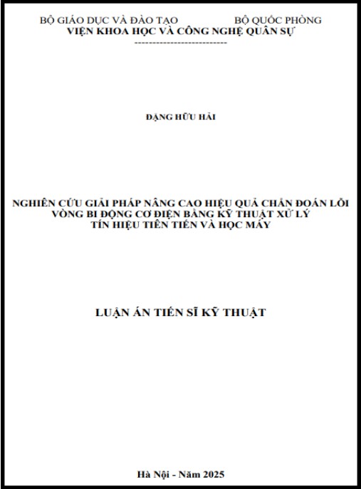 Luận án Nghiên cứu giải pháp nâng cao hiệu quả chẩn đoán lỗi vòng bi động cơ điện bằng kỹ thuật xử lý tín hiệu tiên tiến và học máy