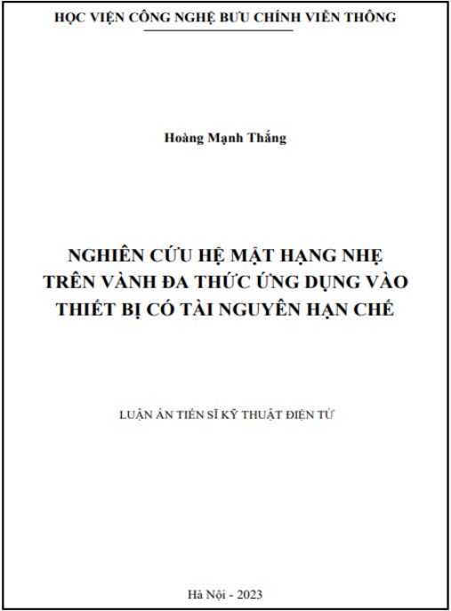 Luận án Nghiên cứu hệ mật hạng nhẹ trên vành đa thức ứng dụng vào thiết bị có tài nguyên hạn chế