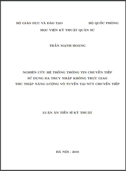 Luận án Nghiên cứu hệ thống thông tin chuyển tiếp sử dụng đa truy nhập không trực giao thu thập năng lượng vô tuyến tại nút chuyển tiếp