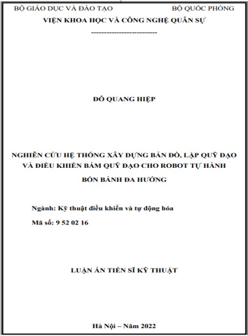 Luận án Nghiên cứu hệ thống xây dựng bản đồ, lập quỹ đạo và điều khiển bám quỹ đạo cho robot tự hành bốn bánh đa hướng