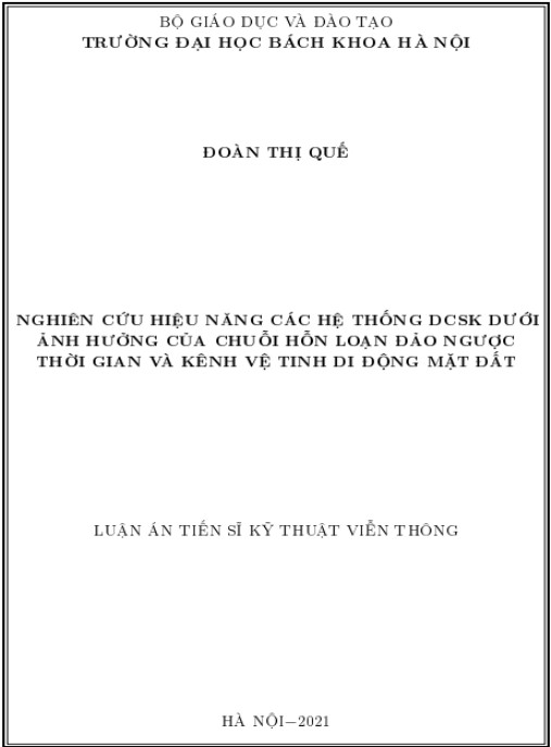 Luận án Nghiên cứu hiệu năng các hệ thống DCSK dưới ảnh hưởng của chuỗi hỗn loạn đảo ngược thời gian và kênh vệ tinh di động mặt đất