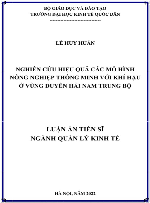 Luận án Nghiên cứu hiệu quả các mô hình nông nghiệp thông minh với khí hậu ở vùng Duyên hải Nam Trung Bộ