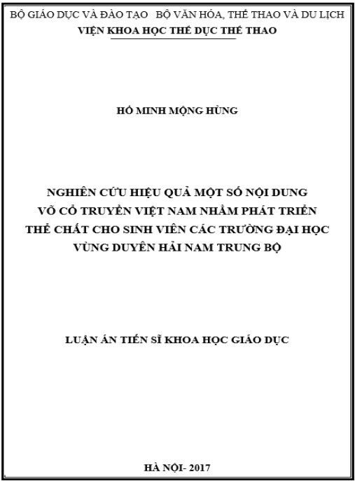 Luận án Nghiên cứu hiệu quả một số nội dung võ cổ truyền Việt Nam nhằm phát triển thể chất cho sinh viên các trường đại học vùng Duyên hải Nam Trung Bộ