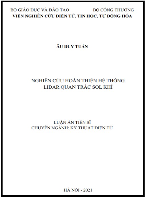 Luận án Nghiên cứu hoàn thiện hệ thống Lidar quan trắc sol khí