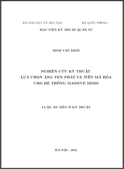 Luận án Nghiên cứu kỹ thuật lựa chọn ăng-ten phát và tiền mã hóa cho hệ thống Massive MIMO
