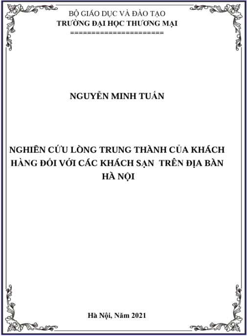 Luận án Nghiên cứu lòng trung thành của khách hàng đối với các khách sạn trên địa bàn Hà Nội