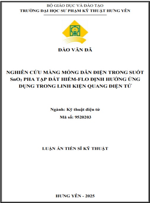 Luận án Nghiên cứu màng mỏng dẫn điện trong suốt SnO2 pha tạp đất hiếm-flo định hướng ứng dụng trong linh kiện quang điện tử