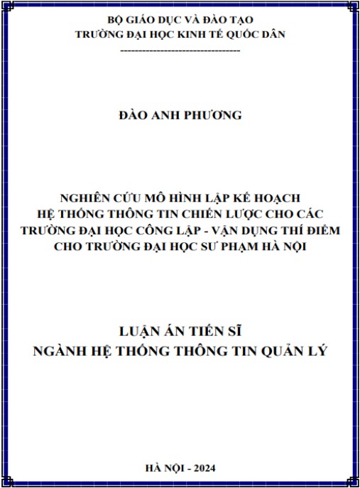 Luận án Nghiên cứu mô hình lập kế hoạch hệ thống thông tin chiến lược cho các trường đại học công lập – Vận dụng thí điểm cho Trường Đại học Sư phạm Hà Nội