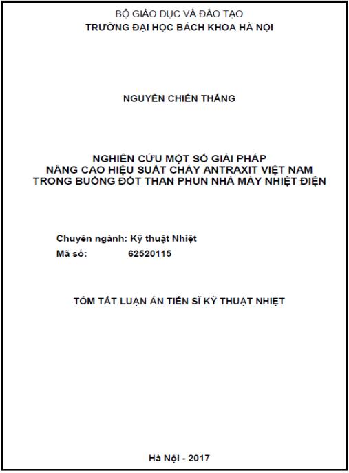 Luận án Nghiên cứu một số giải pháp nâng cao hiệu suất cháy antraxit Việt Nam trong buồng đốt than phun nhà máy nhiệt điện