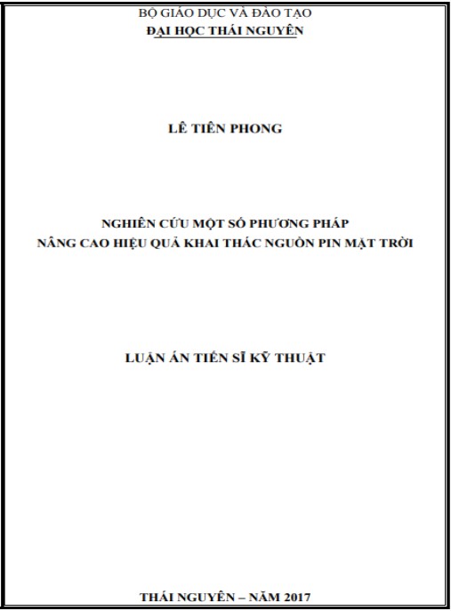 Luận án Nghiên cứu một số phương pháp nâng cao hiệu quả khai thác nguồn pin mặt trời