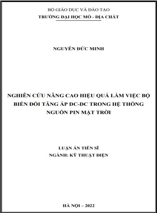Luận án Nghiên cứu nâng cao hiệu quả làm việc bộ biến đổi tăng áp DC-DC trong hệ thống nguồn Pin Mặt trời