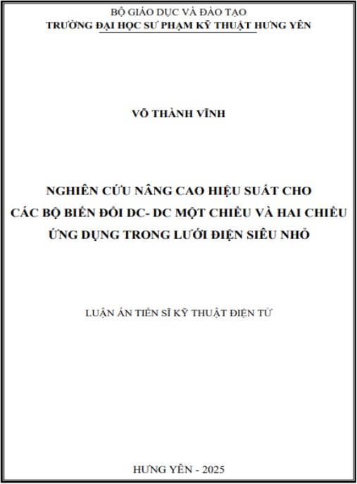 Luận án Nghiên cứu nâng cao hiệu suất cho các bộ biến đổi DC- DC một chiều và hai chiều ứng dụng trong lưới điện siêu nhỏ