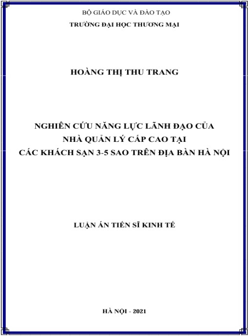Luận án Nghiên cứu năng lực lãnh đạo của nhà quản lý cấp cao tại các khách sạn 3-5 sao trên địa bàn Hà Nội
