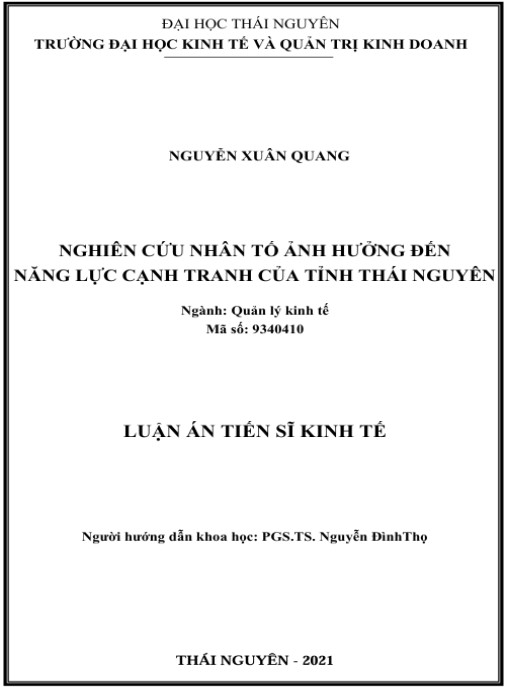 Luận án Nghiên cứu nhân tố ảnh hưởng đến năng lực cạnh tranh của tỉnh Thái Nguyên.