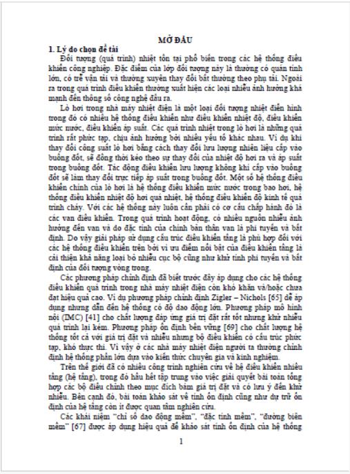 Luận án Nghiên cứu phát triển lý thuyết hệ điều khiển nhiều tầng trong điều khiển quá trình nhiệt trên cơ sở chỉ số dao động mềm