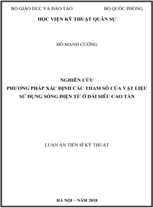 Luận án Nghiên cứu phương pháp xác định các tham số của vật liệu sử dụng sóng điện từ ở dải siêu cao tần
