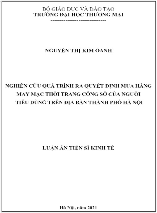 Luận án Nghiên cứu quá trình ra quyết định mua hàng may mặc thời trang công sở của người tiêu dùng trên địa bàn thành phố Hà Nội