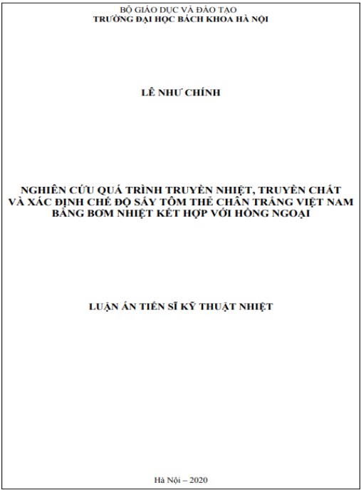 Luận án Nghiên cứu quá trình truyền nhiệt, truyền chất và xác định chế độ sấy tôm thẻ chân trắng Việt Nam bằng bơm nhiệt kết hợp với hồng ngoại.