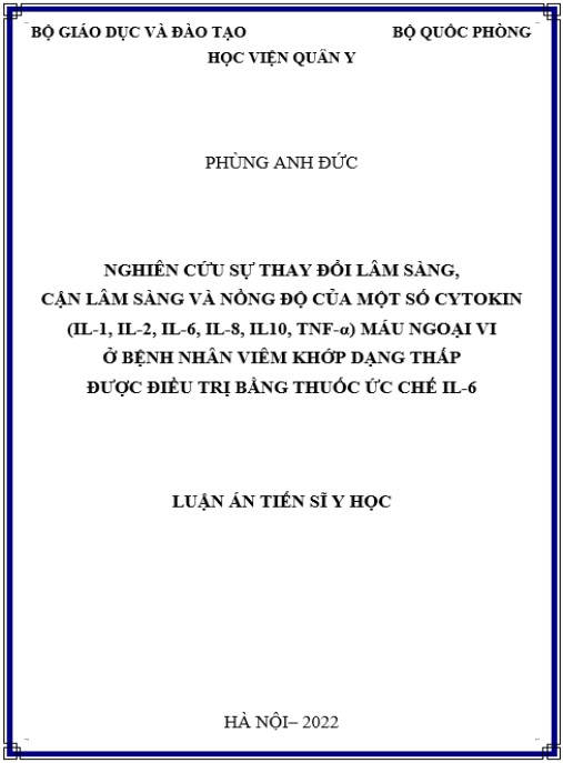 Luận án Nghiên cứu sự thay đổi lâm sàng, cận lâm sàng và nồng độ một số cytokin (IL-1, IL-2, IL-6, IL-8, IL-10, TNF-a) …