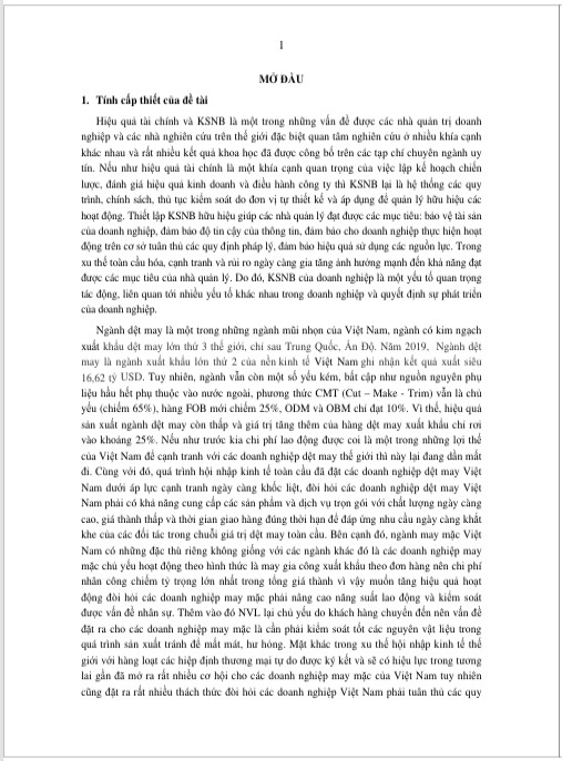 Luận án Nghiên cứu tác động của kiểm soát nội bộ đến hiệu quả tài chính của các doanh nghiệp may mặc Việt Nam