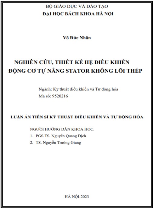 Luận án Nghiên cứu, thiết kế hệ điều khiển động cơ tự nâng stator không lõi thép
