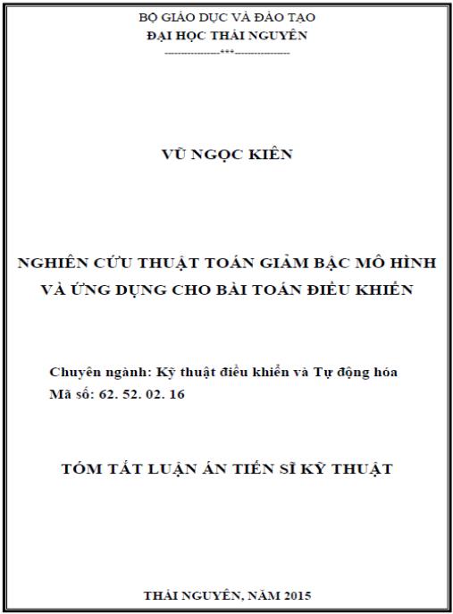Luận án Nghiên cứu thuật toán giảm bậc mô hình và ứng dụng cho bài toán điều khiển