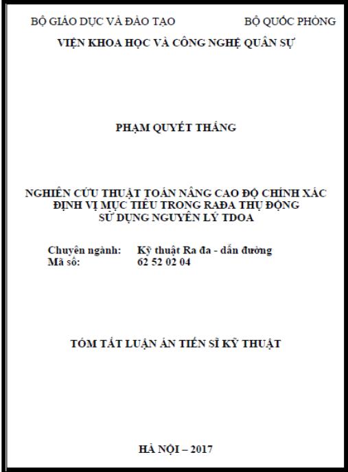 Luận án Nghiên cứu thuật toán nâng cao độ chính xác định vị mục tiêu trong rađa thụ động sử dụng nguyên lý TDOA.