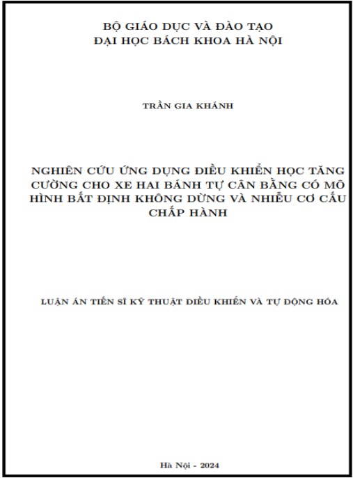 Luận án Nghiên cứu ứng dụng điều khiển học tăng cường cho xe hai bánh tự cân bằng có mô hình bất định không dừng và nhiễu cơ cấu chấp hành