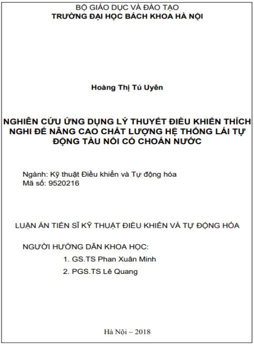 Luận án Nghiên cứu ứng dụng lý thuyết điều khiển thích nghi để nâng cao chất lượng hệ thống lái tự động tàu nổi có choán nước.