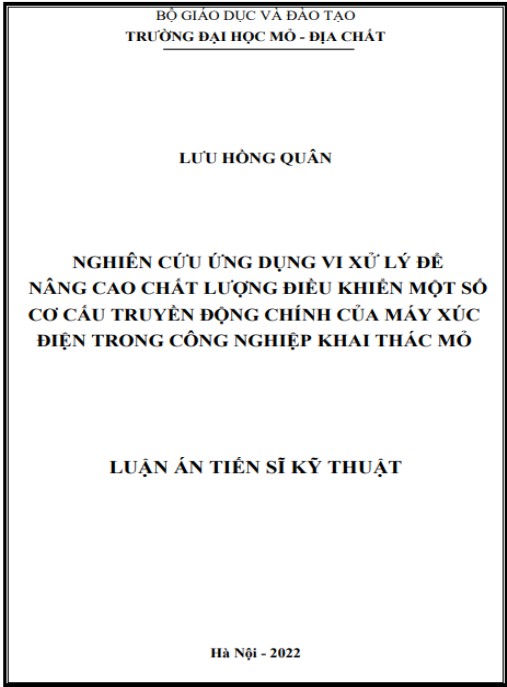 Luận án Nghiên cứu ứng dụng vi xử lý để nâng cao chất lượng điều khiển một số cơ cấu truyền động chính của máy xúc điện trong công nghiệp khai thác mỏ