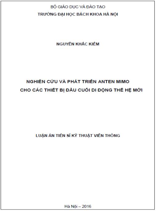 Luận án Nghiên cứu và phát triển anten MIMO cho các thiết bị đầu cuối di động thế hệ mới