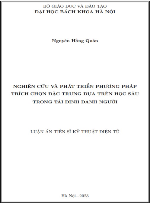 Luận án Nghiên cứu và phát triển phương pháp trích chọn đặc trưng dựa trên học sâu trong tái định danh người