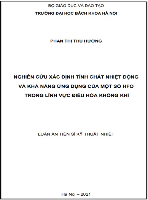 Luận án Nghiên cứu xác định tính chất nhiệt động và khả năng ứng dụng của một số HFO trong lĩnh vực điều hòa không khí