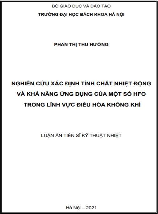 Luận án Nghiên cứu xác định tính chất nhiệt động và khả năng ứng dụng của một số HFO trong lĩnh vực điều hòa không khía