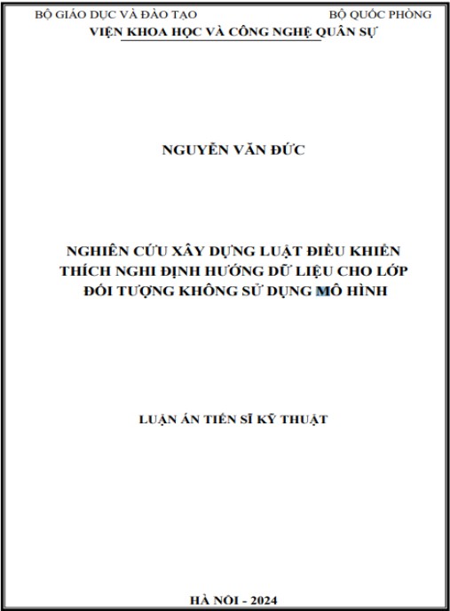 Luận án Nghiên cứu xây dựng luật điều khiển thích nghi định hướng dữ liệu cho lớp đối tượng không sử dụng mô hình