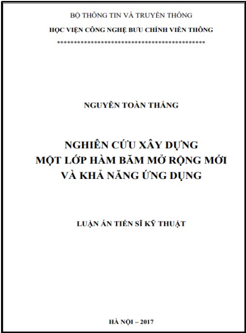 Luận án Nghiên cứu xây dựng một lớp hàm băm mở rộng mới và khả năng ứng dụng