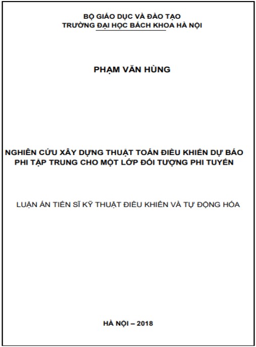 Luận án Nghiên cứu xây dựng thuật toán điều khiển dự báo phi tập trung cho một lớp đối tượng phi tuyến