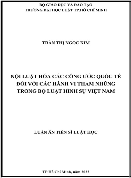Luận án Nội luật hóa các Công ước quốc tế đối với các hành vi tham nhũng trong Bộ luật hình sự Việt Nam