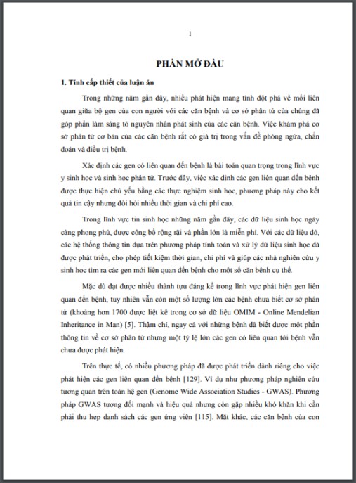 Luận án Phân hạng và dự đoán gen liên quan đến bệnh bằng các thuật toán dựa trên mạng sinh học