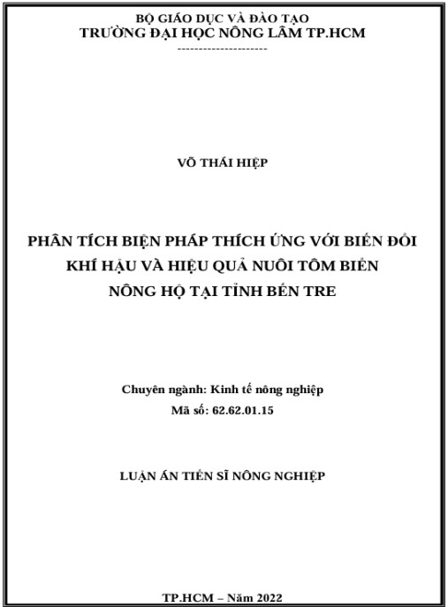 Luận án Phân tích biện pháp thích ứng với biến đổi khí hậu và hiệu quả nuôi tôm biển của nông hộ tỉnh Bến Tre