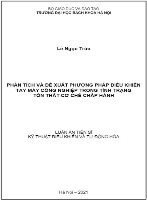 Luận án Phân tích và đề xuất phương pháp điều khiển tay máy công nghiệp trong tình trạng tổn thất cơ chế chấp hành