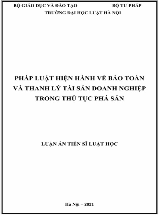 Luận án Pháp luật hiện hành về bảo toàn và thanh lý tài sản doanh nghiệp trong thủ tục phá sản.